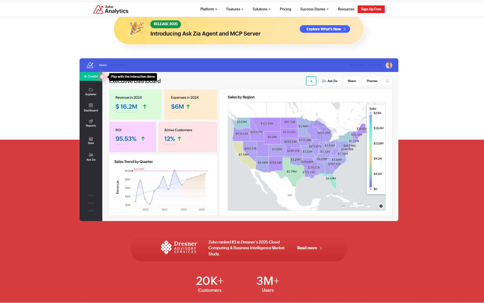 Zoho Analytics homepage