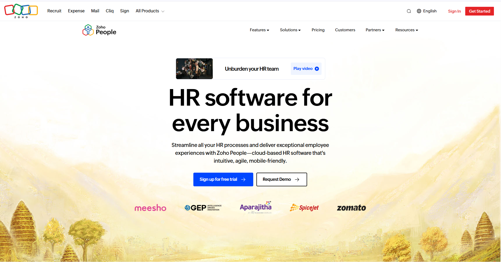 Zoho Human Resource Tool Homepage